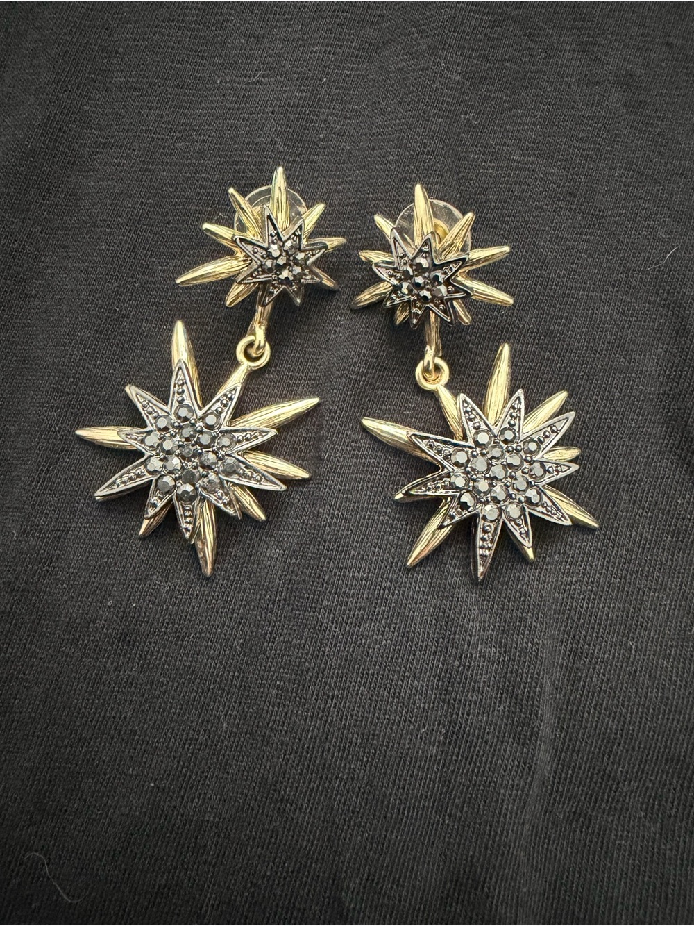 Gold Starburst Drop Earrings - Gold and Silver Tone